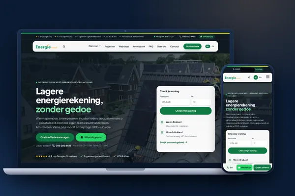 Website van Energie Install op laptop en telefoon