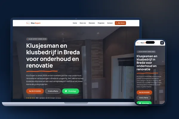 Website van Klus Expert op laptop en telefoon